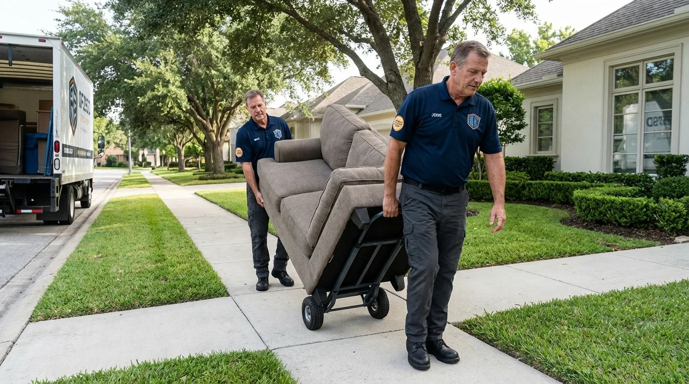 Local residential moving crew loading furniture in Hubbard, TX